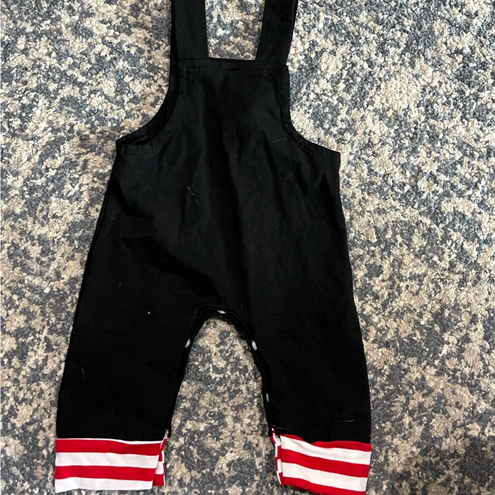525 America Kids Black Overalls with Striped Cuffs